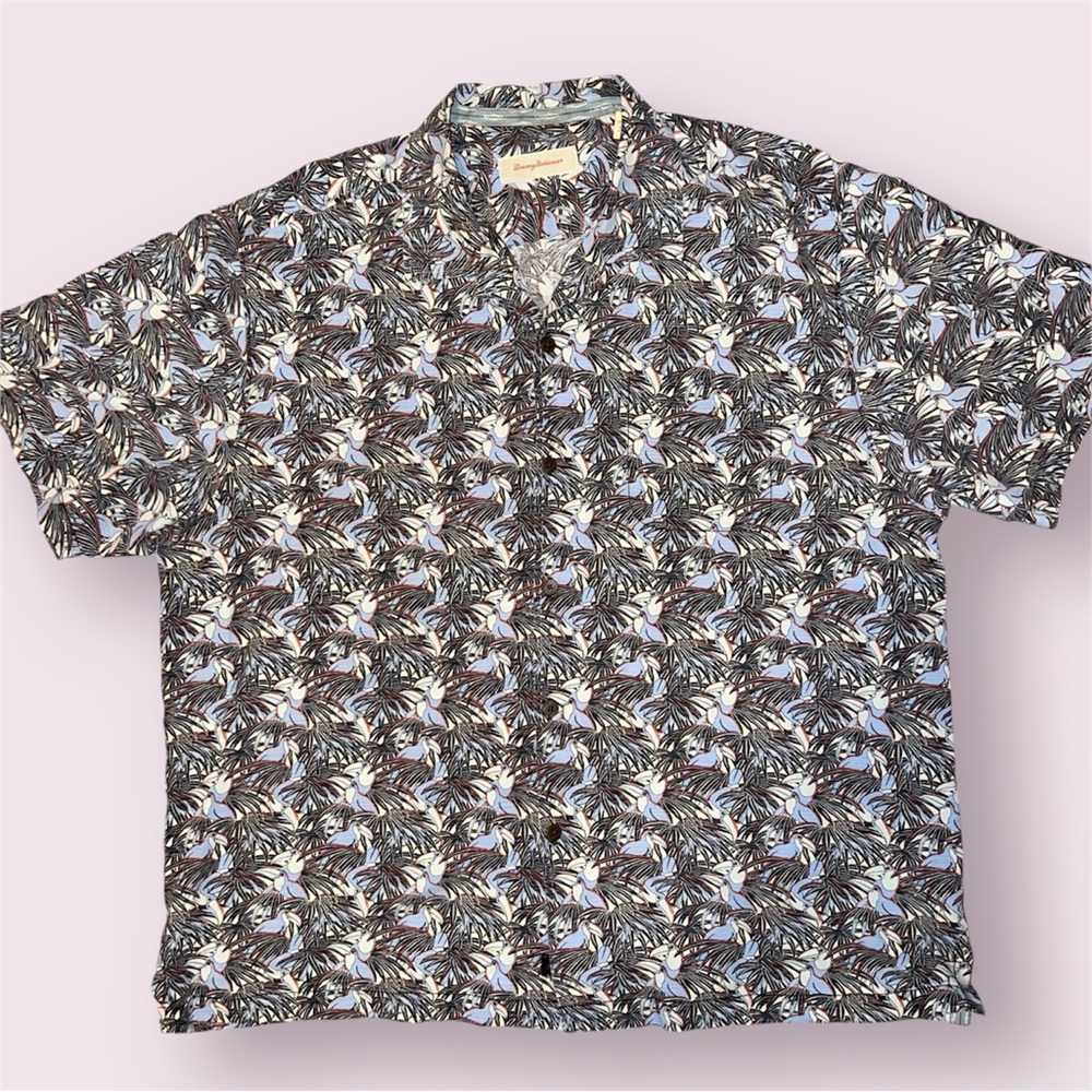 Tommy Bahama Silk Blend Tropical Bird Print Men’s Button Down Shirt Size XL